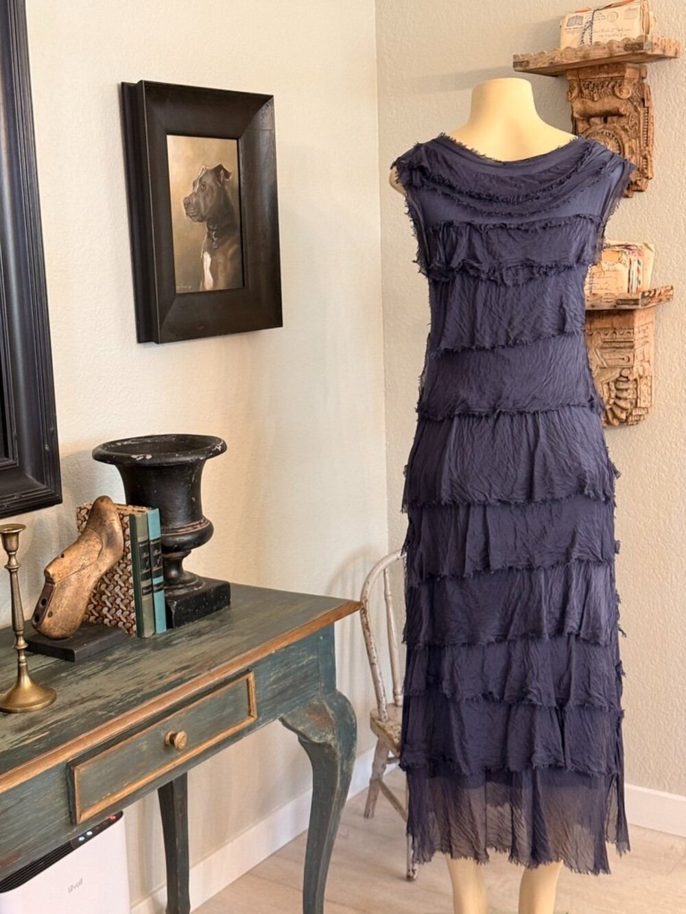 Gigi Moda "SIENA" Layered Silk over Stretch Viscose Midi in length DRESS - Picture 3 of 9